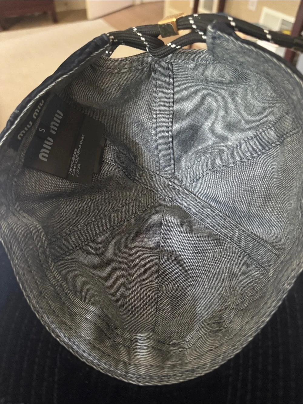Miu Miu Black navy velvet cap  with White Logo Size S – Made in Italy